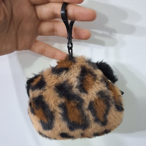 NEW Leopard Animal Plush Cute Keychain Bag Charm Bag Clip With Pouch Coin Purse - Picture 3 of 6